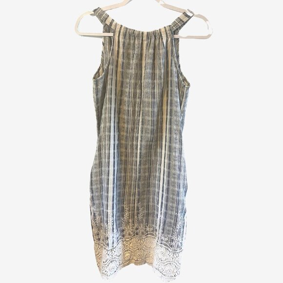 Hope and Harlow Halter Shift Dress 4 Stripe Boho Floral Embroidered Crochet Lace - Picture 1 of 7